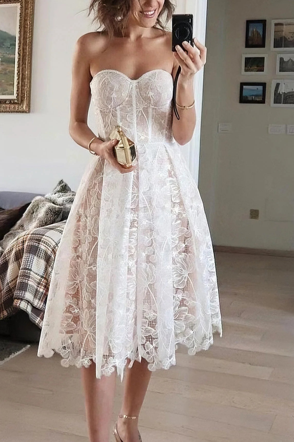 Sexy lace evening gown with tube top Prom Dresses